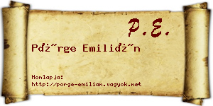 Pörge Emilián névjegykártya